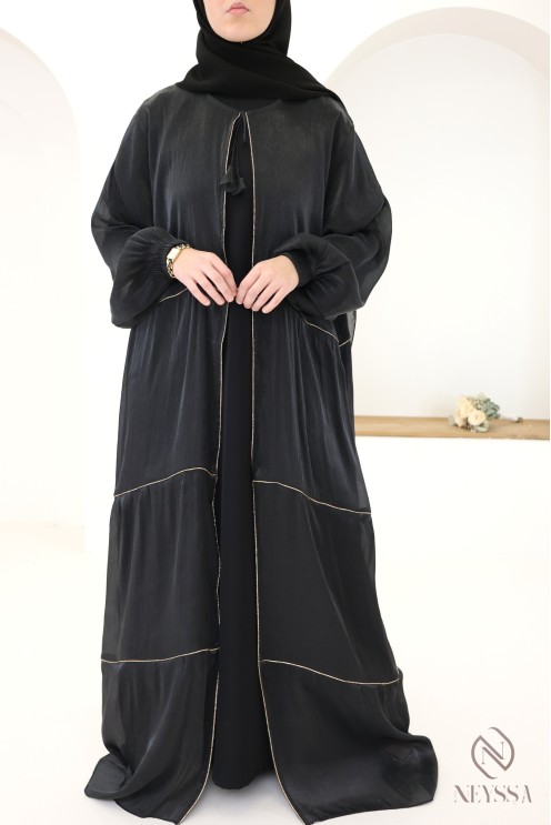 Abaya kimono Dubaï femme, 3 pièces avec hijab inclus en organza