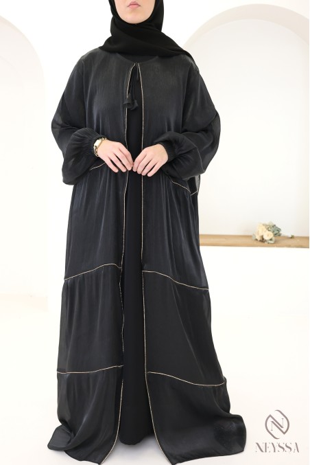 Women's Dubai kimono abaya, 3 pieces with organza hijab included