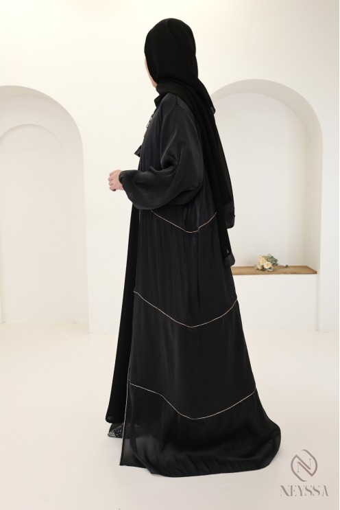 Women's Dubai kimono abaya, 3 pieces with organza hijab included