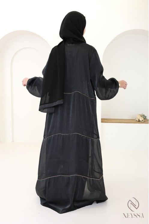 Women's Dubai kimono abaya, 3 pieces with organza hijab included