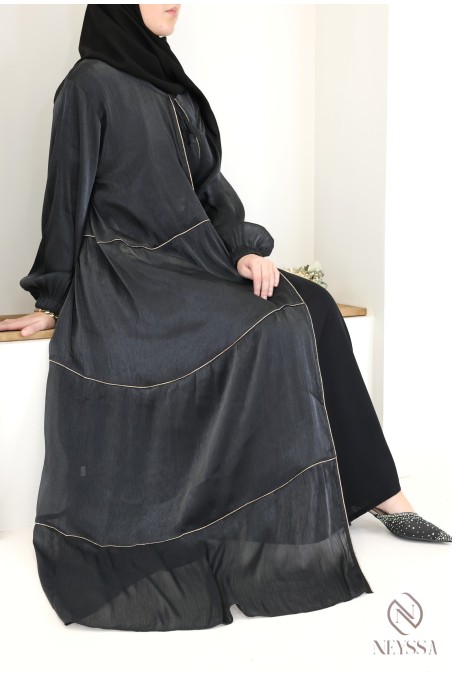 Women's Dubai kimono abaya, 3 pieces with organza hijab included
