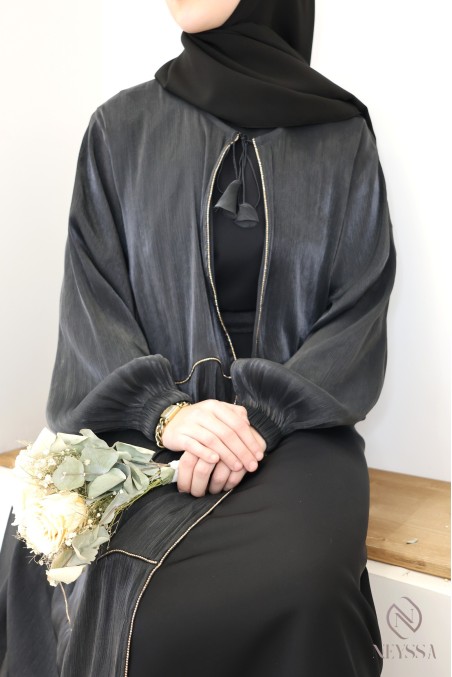 Women's Dubai kimono abaya, 3 pieces with organza hijab included