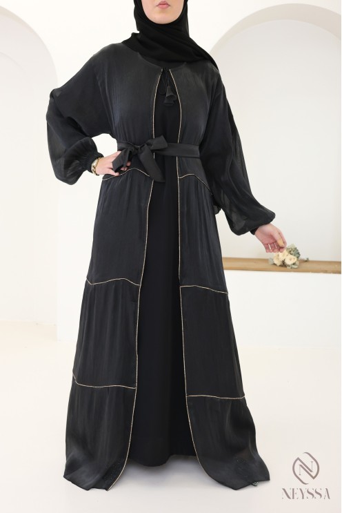 Women's Dubai kimono abaya, 3 pieces with organza hijab included