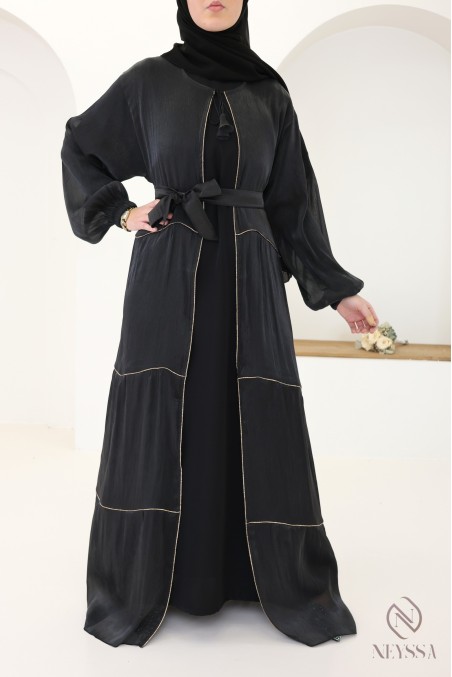 Women's Dubai kimono abaya, 3 pieces with organza hijab included