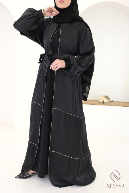 Abaya kimono Dubaï femme, 3 pièces avec hijab inclus en organza