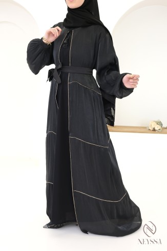 Abaya kimono Dubaï femme, 3 pièces avec hijab inclus en organza