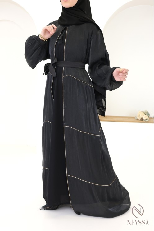 Abaya kimono Dubaï femme, 3 pièces avec hijab inclus en organza