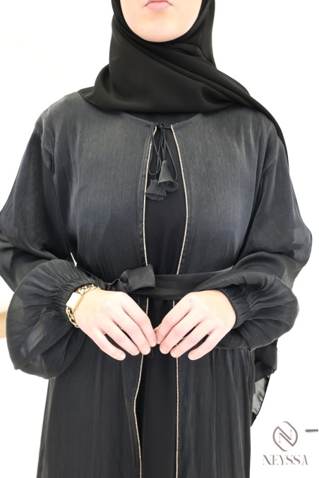 Abaya kimono Dubaï femme, 3 pièces avec hijab inclus en organza