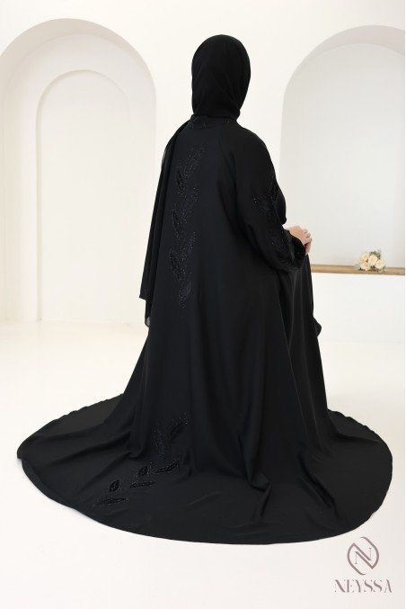 Kimono-Abaya Dubai mit Strasssteinen und Blumenstickerei aus Samt