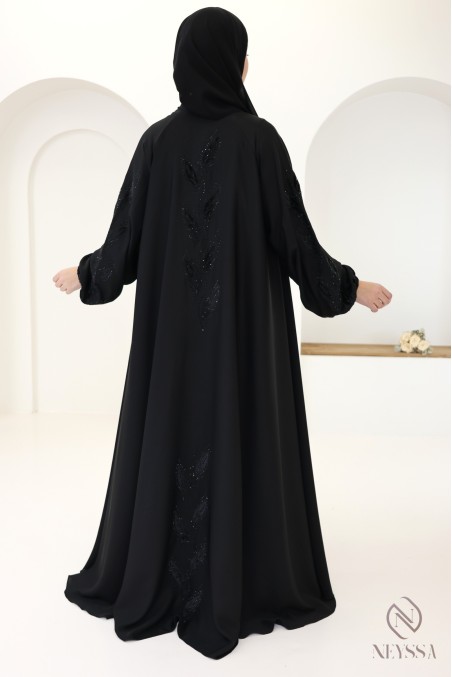 Dubai kimono abaya with rhinestones and floral embroidery in velvet