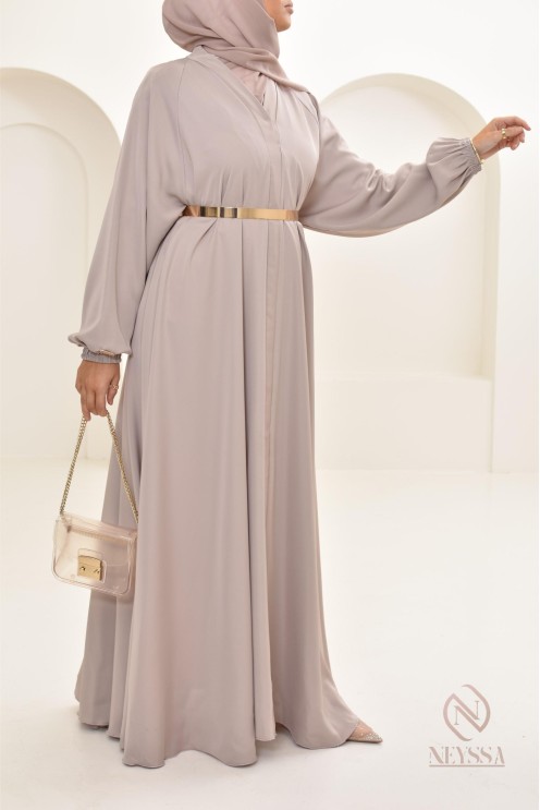 Long nude Dubai abaya for modern veiled women, hijab included