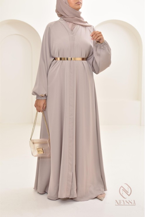 Abaya Dubaï longue nude pour femme voilée moderne hijab inclus