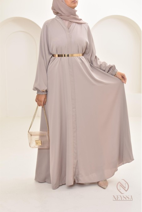 Abaya Dubaï longue nude pour femme voilée moderne hijab inclus