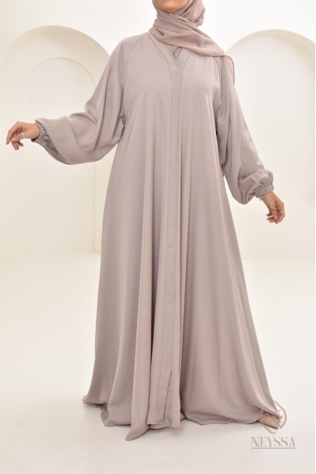 Abaya Dubaï longue nude pour femme voilée moderne hijab inclus