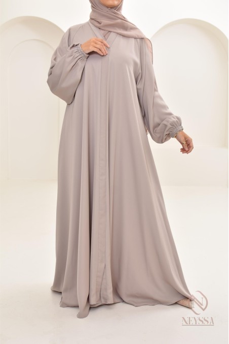 Long nude Dubai abaya for modern veiled women, hijab included