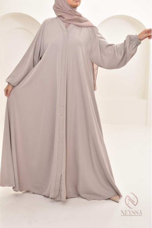 Long nude Dubai abaya for modern veiled women, hijab included