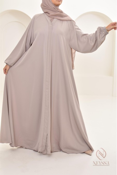 Long nude Dubai abaya for modern veiled women, hijab included