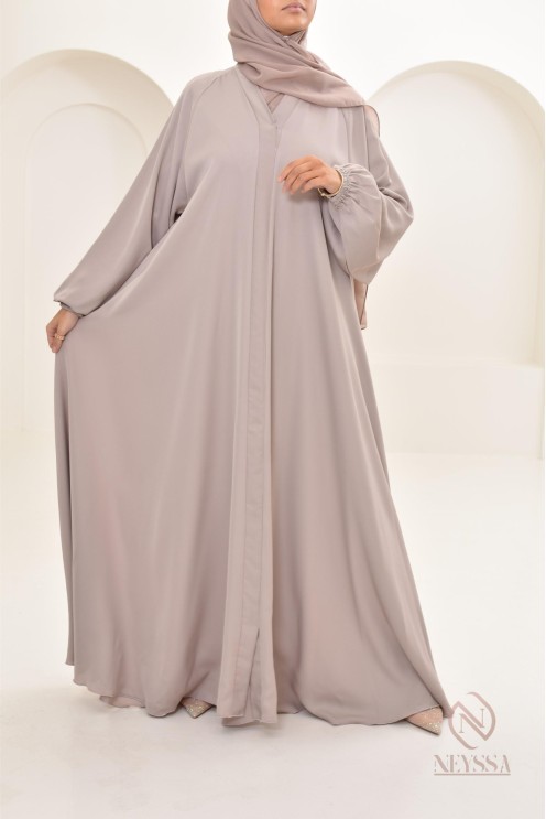 Long nude Dubai abaya for modern veiled women, hijab included