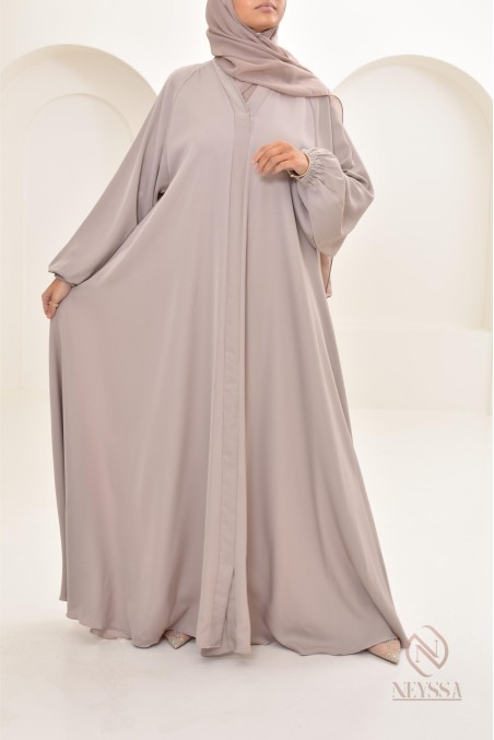 Long nude Dubai abaya for modern veiled women, hijab included