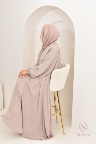 Long nude Dubai abaya for modern veiled women, hijab included 2