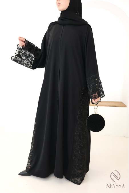 Abaya Dubai Luxus-Kimono mit trendiger Stickerei, schwarz, für Damen