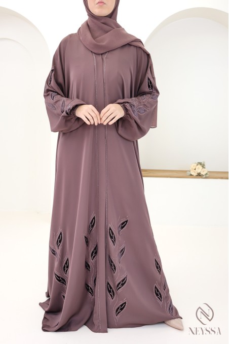 Dubai-style khaleeji rosy brown umbrella-cut kimono abaya