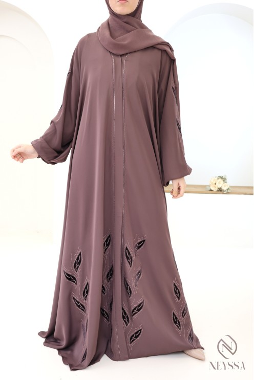 Dubai-style khaleeji rosy brown umbrella-cut kimono abaya