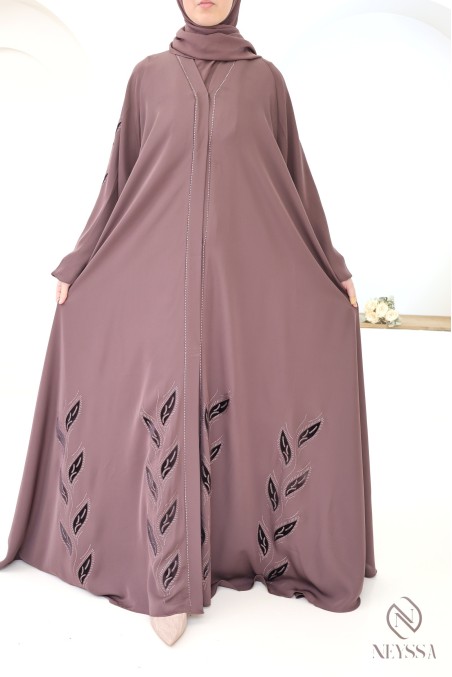 Dubai-style khaleeji rosy brown umbrella-cut kimono abaya