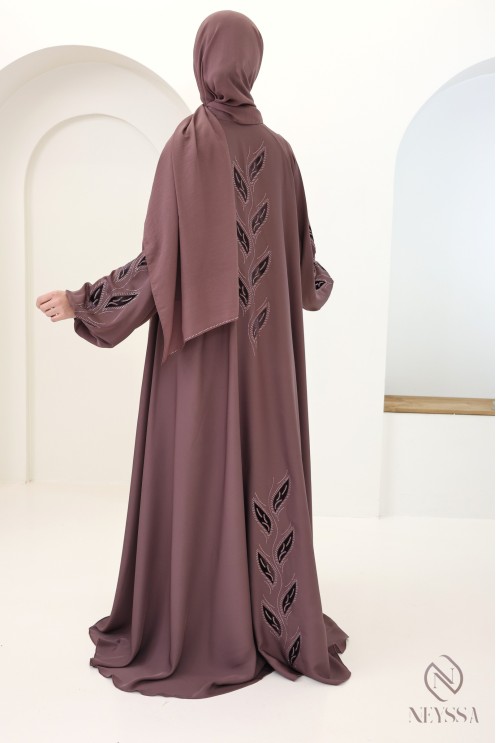 Dubai-style khaleeji rosy brown umbrella-cut kimono abaya