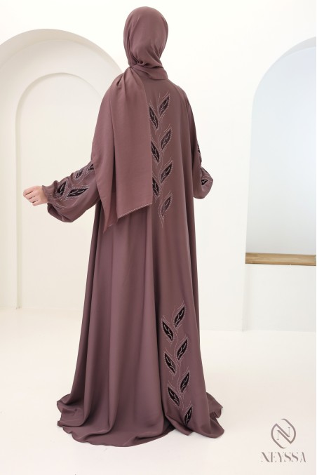 Dubai-style khaleeji rosy brown umbrella-cut kimono abaya