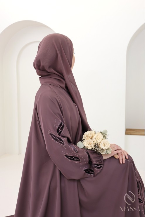 Dubai-style khaleeji rosy brown umbrella-cut kimono abaya