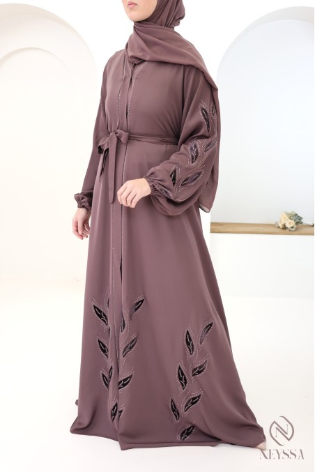 Dubai-style khaleeji rosy brown umbrella-cut kimono abaya