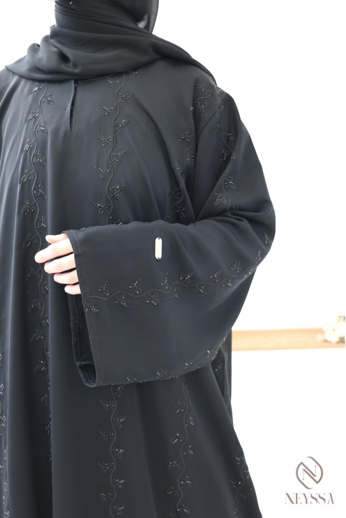 Abaya Dubaï brodée noire pour femme, style khaleeji