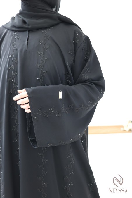 Schwarz bestickte Abaya Dubai für Damen, Stil Khaleeji
