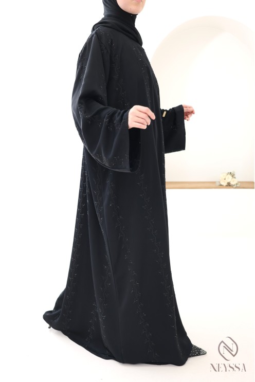 Schwarz bestickte Abaya Dubai für Damen, Stil Khaleeji