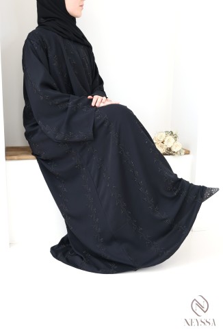 Black embroidered Dubai abaya for women, Khaleeji style 2