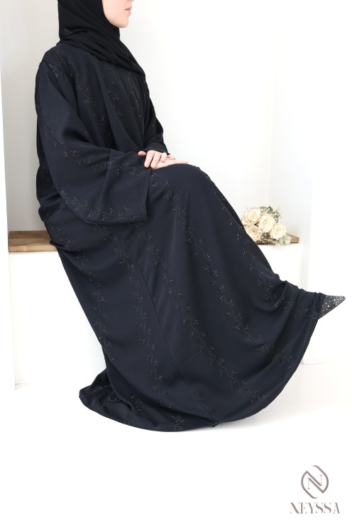 Black embroidered Dubai abaya for women, Khaleeji style
