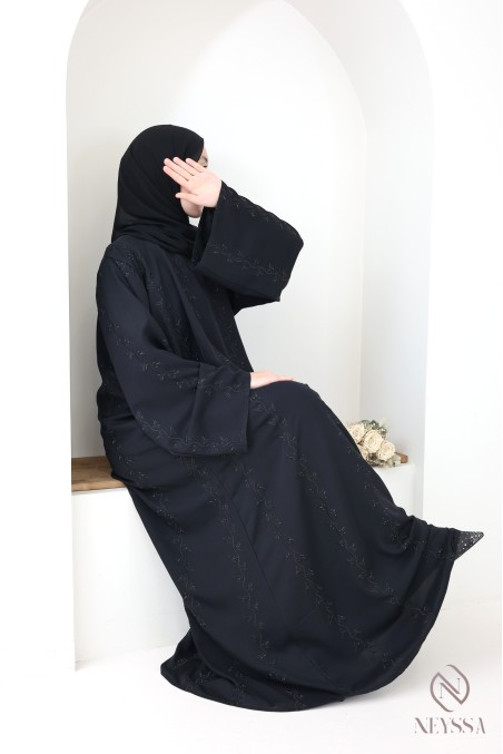 Schwarz bestickte Abaya Dubai für Damen, Stil Khaleeji
