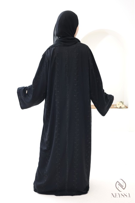 Schwarz bestickte Abaya Dubai für Damen, Stil Khaleeji