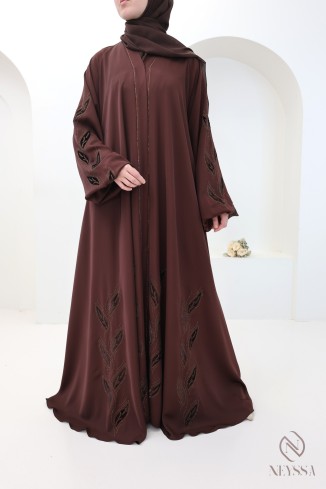 Braune 2-teilige Kimono-Abaya Dubai mit Chiffon-Hijab für Damen