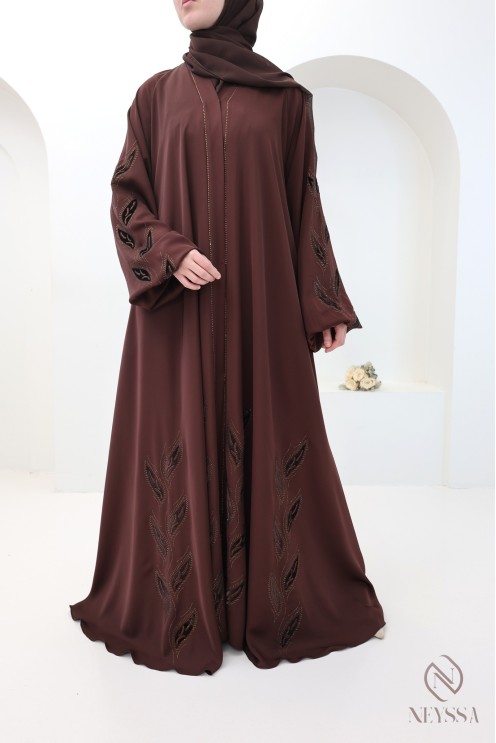 Brown Dubai kimono abaya, 2 pieces, with chiffon hijab for women