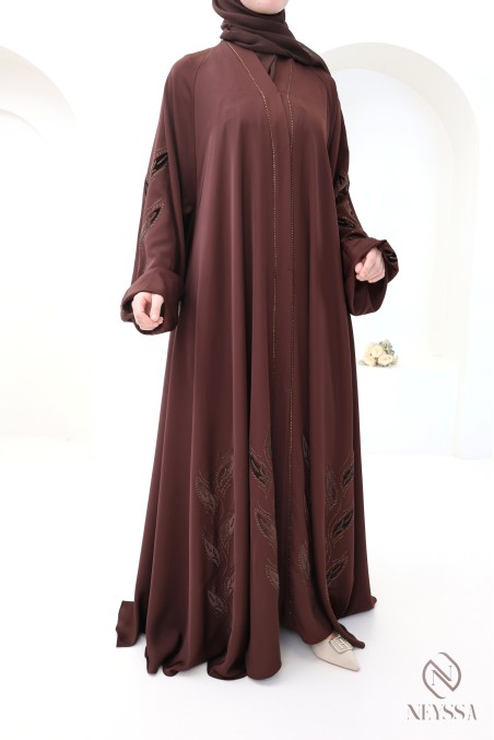 Brown Dubai kimono abaya, 2 pieces, with chiffon hijab for women