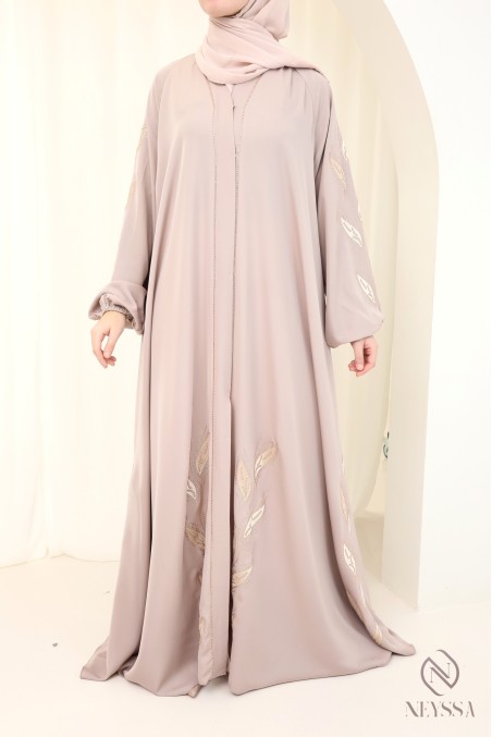 Abaya kimono Dubaï 2 pièces vieux rose de luxe femme hijabi moderne