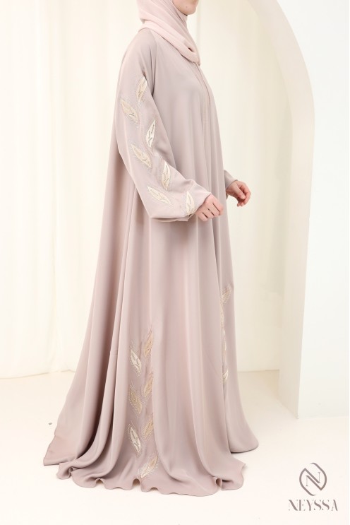 Dubai kimono abaya, 2 pieces, antique pink, luxury, modern hijabi