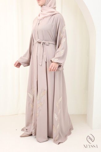 Abaya Kimono Dubai 2-teilig altrosa Luxusmodelle für Hijabi-Frauen 2