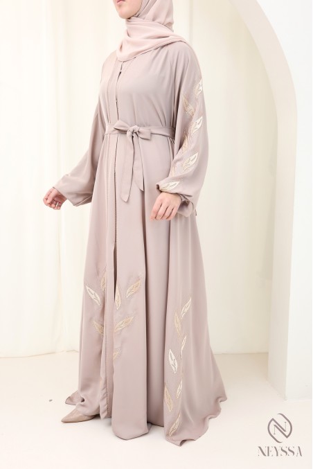 Abaya kimono Dubaï 2 pièces vieux rose de luxe femme hijabi moderne