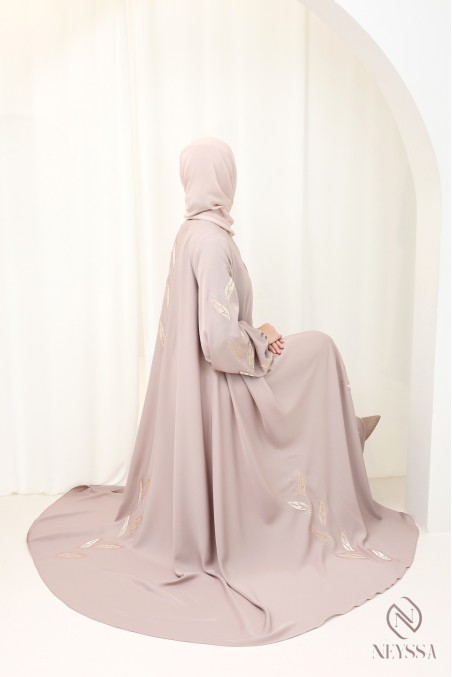 Abaya kimono Dubaï 2 pièces vieux rose de luxe femme hijabi moderne