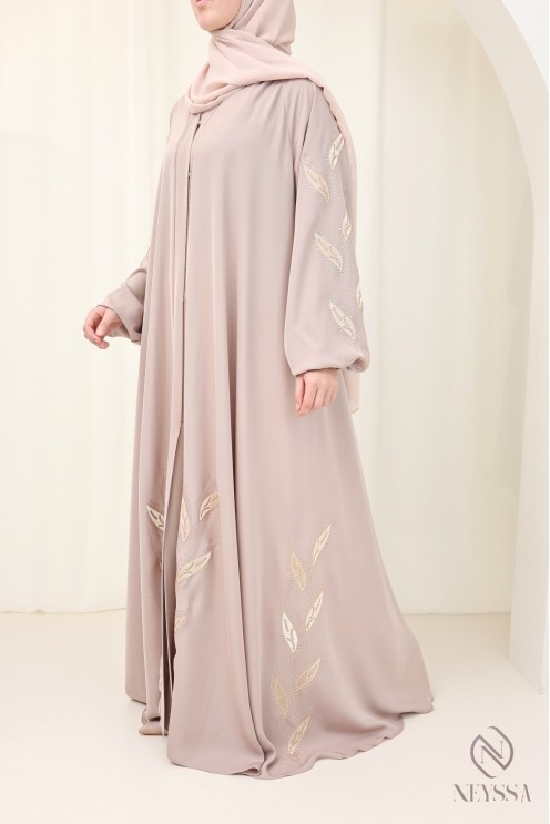 Abaya kimono Dubaï 2 pièces vieux rose de luxe femme hijabi moderne
