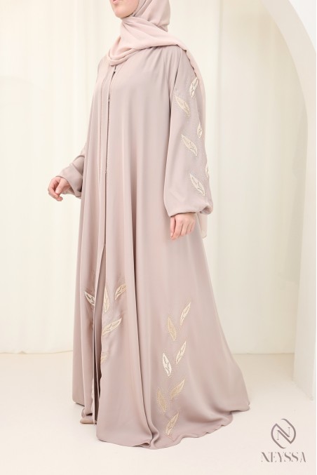 Dubai kimono abaya, 2 pieces, antique pink, luxury, modern hijabi
