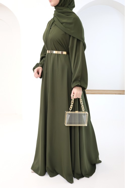 Abaya Dubai, Umbrella-Schnitt, khaki, für modebewusste Hijabi-Frauen
